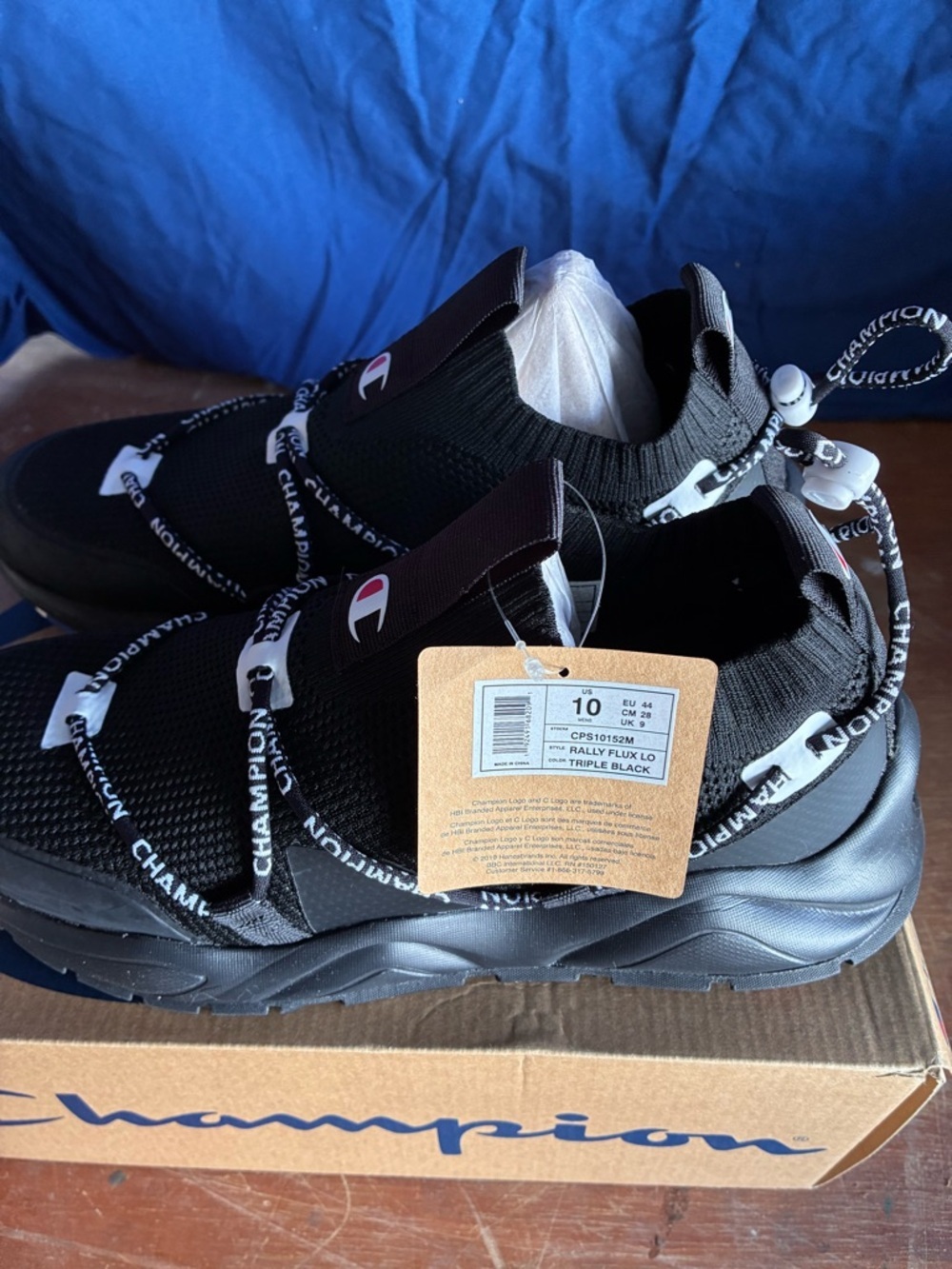 Champion Black Knit Slip-On Rally Flux Sneakers with White Logo Tape